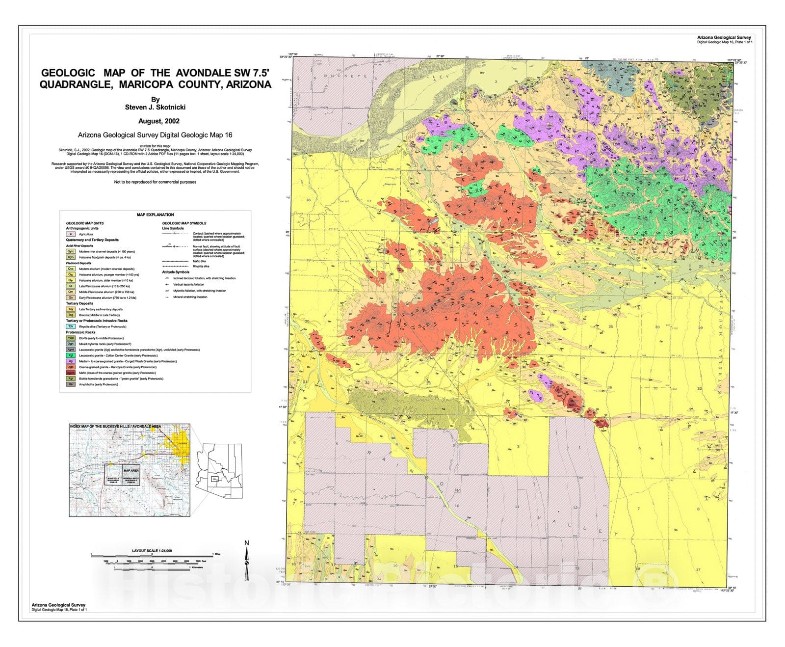 Map : Geologic map and report for the Avondale SW 7.5' Quadrangle, Maricopa County, Arizona, 2002 Cartography Wall Art :
