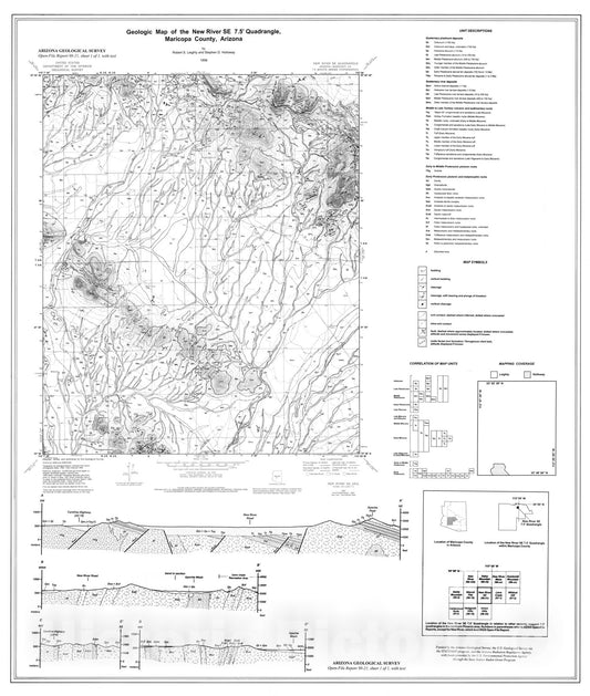 Map : Geologic map of the New River SE 7.5' quadrangle, Maricopa County, Arizona, 1998 Cartography Wall Art :