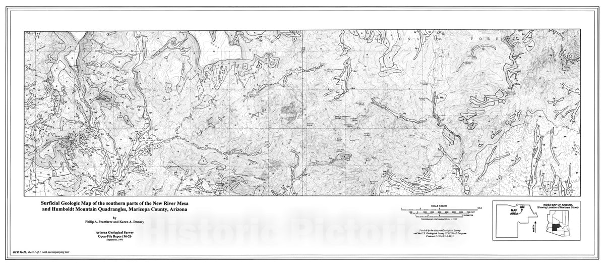 Map : Surficial geologic map of the southern parts of the New River Mesa and Humboldt Mountain quadrangles, Maricopa County, Arizona, 1996 Cartography Wall Art :