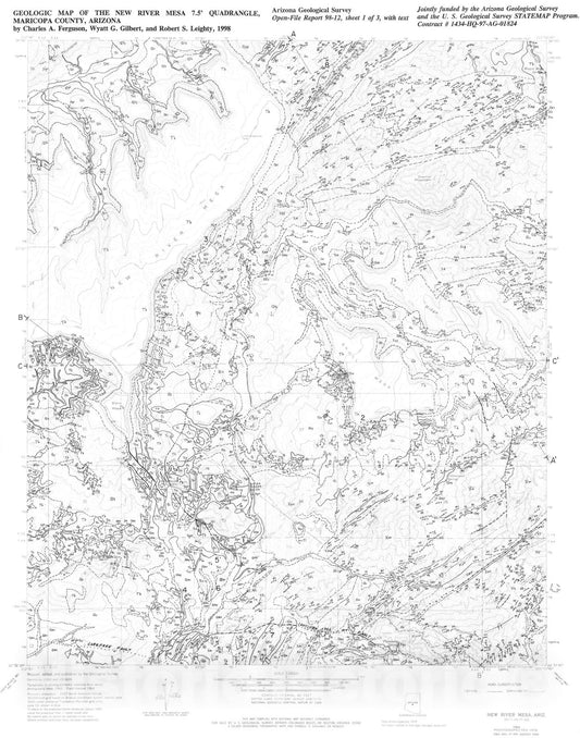Map : Geologic map of the New River Mesa 7.5' quadrangle, Maricopa County, Arizona, 1998 Cartography Wall Art :