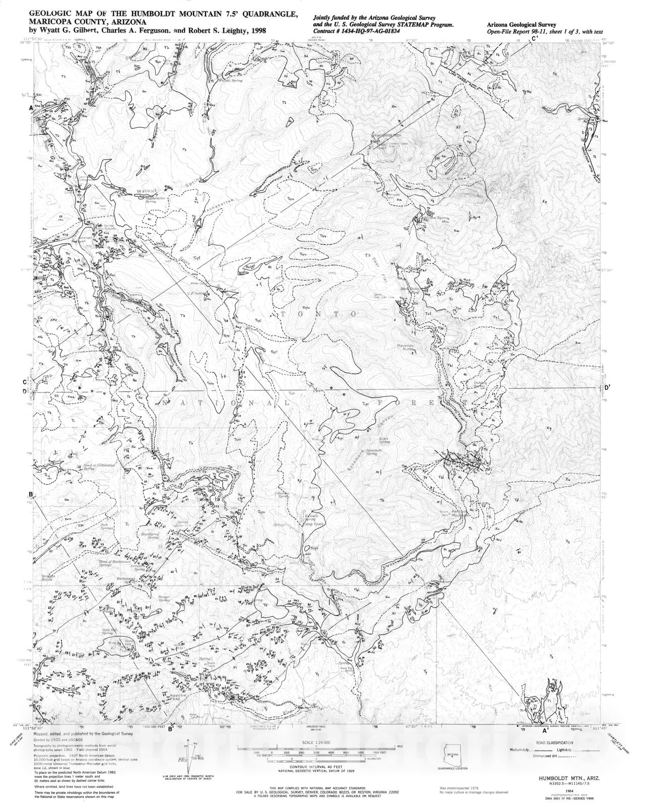 Map : Geologic map of the Humboldt Mountain 7.5' quadrangle, Maricopa County, Arizona, 1998 Cartography Wall Art :