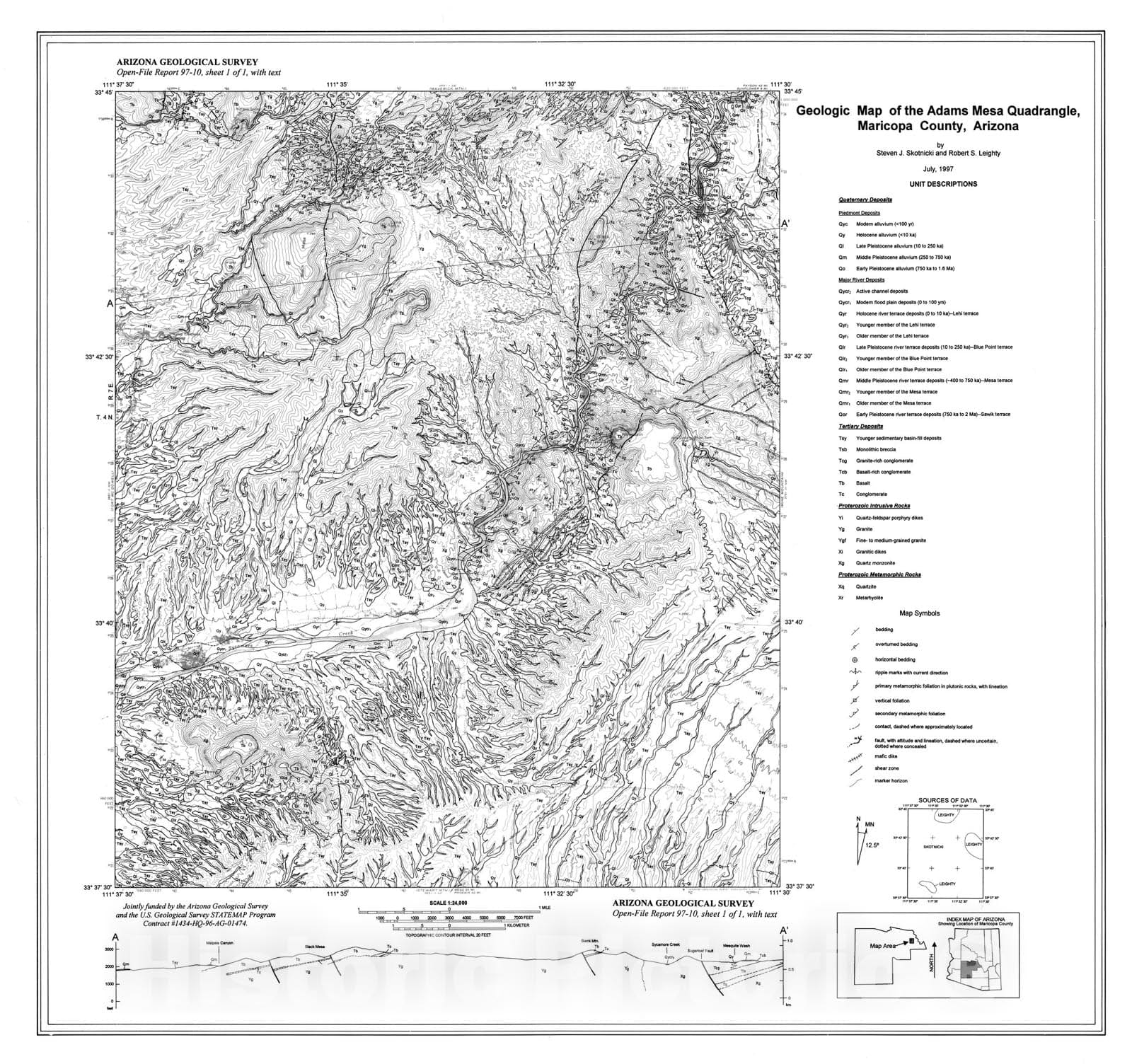 Map : Geologic map of the Adams Mesa quadrangle, Maricopa County, Arizona, 1997 Cartography Wall Art :