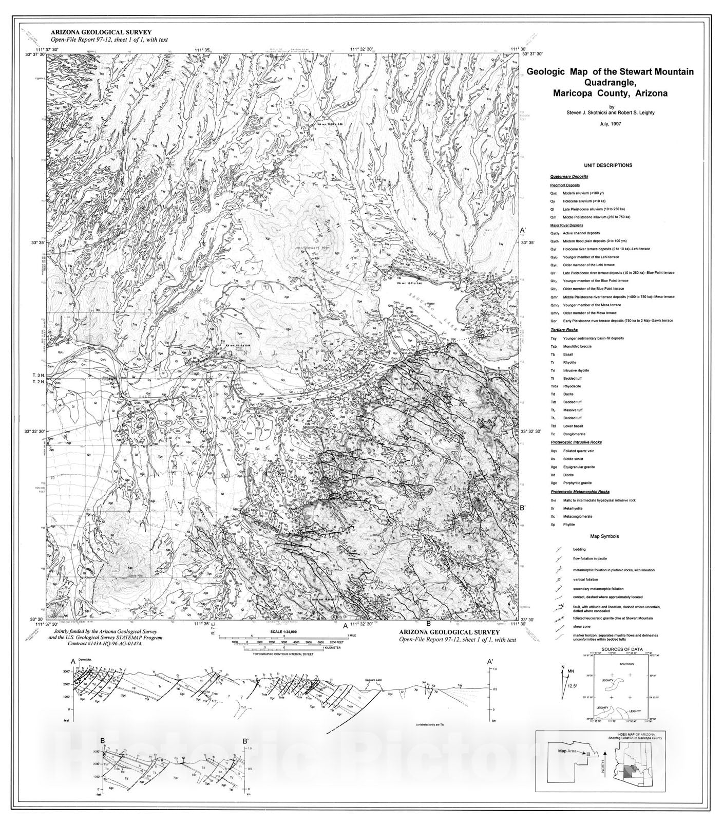 Map : Geologic map of the Stewart Mountain quadrangle, Maricopa Counties, Arizona, 1997 Cartography Wall Art :