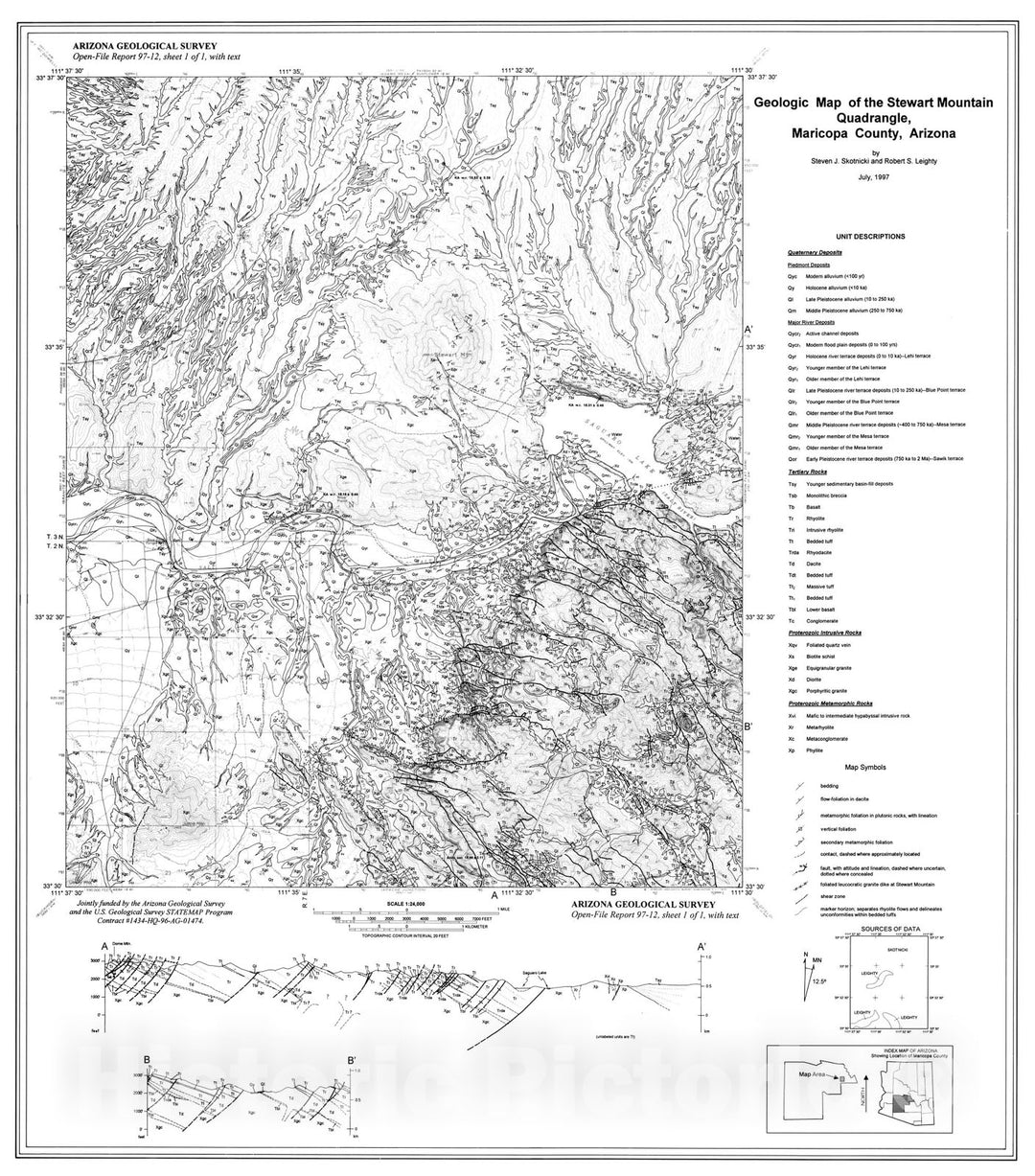 Map : Geologic map of the Stewart Mountain quadrangle, Maricopa Counties, Arizona, 1997 Cartography Wall Art :