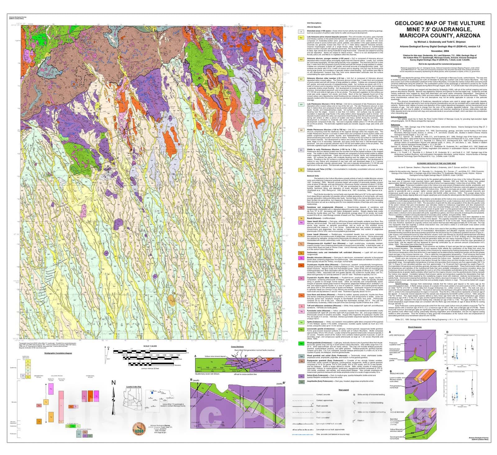 Map : Geologic map of the Vulture Mine 7.5 Quadrangle, Maricopa County, Arizona, 2004 Cartography Wall Art :