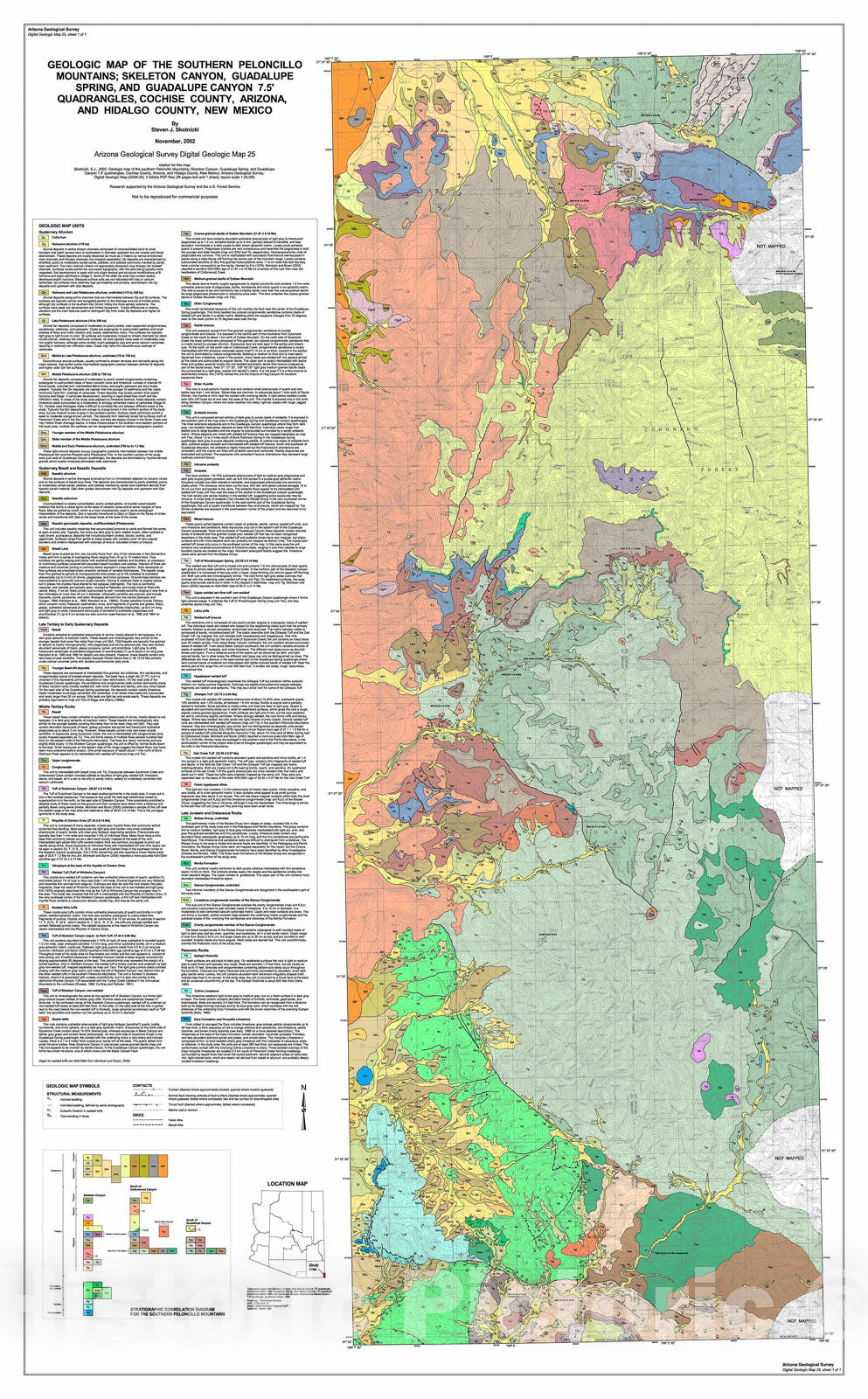 Map : Geologic map of the southern Peloncillo Mountains; Skeleton Canyon, Guadalupe Spring, and Guadalupe Canyon, 7.5' Quadrangles, Coch, 2002 Cartography Wall Art :