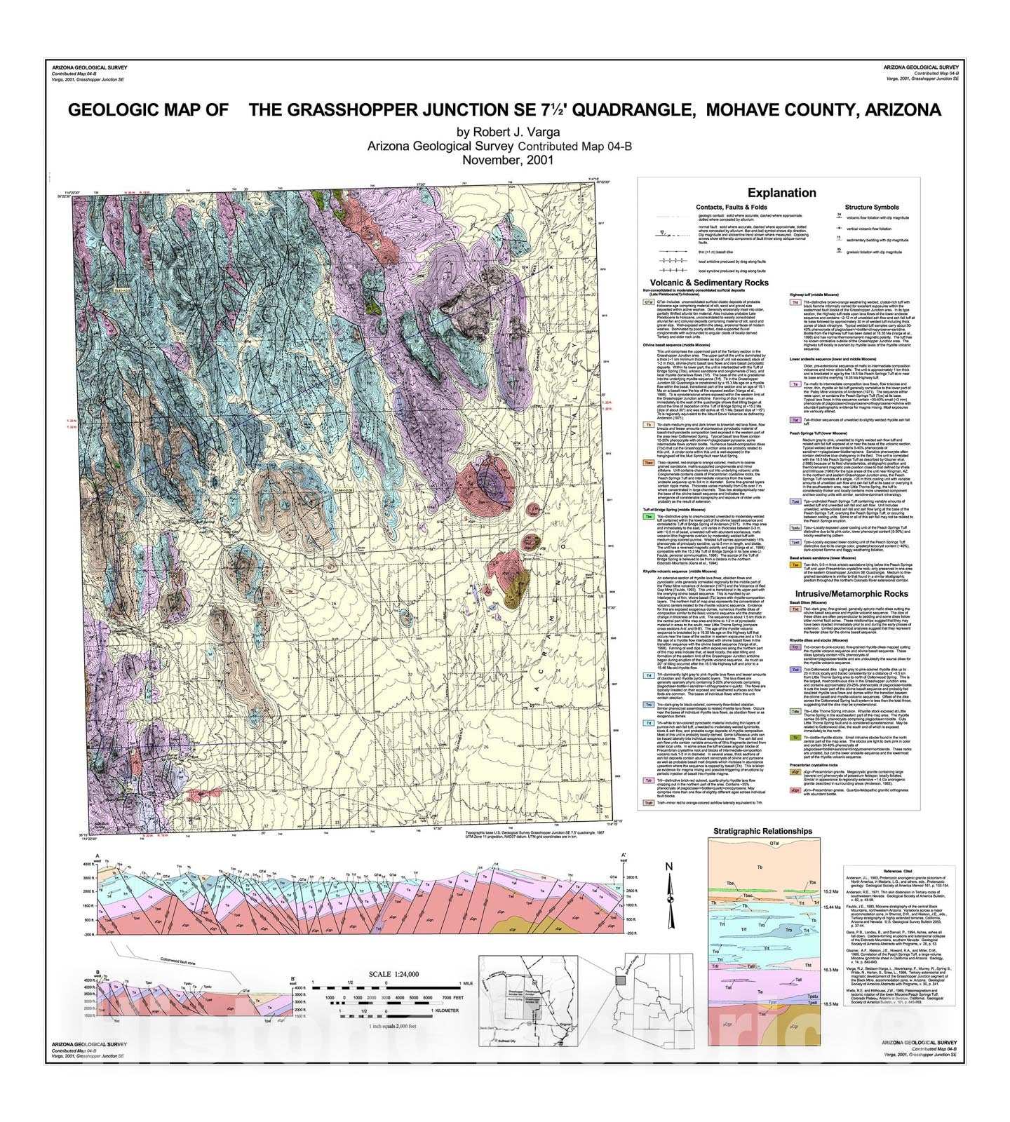 Map : Geologic map of the Grasshopper Junction SE seven 1/2' Quadrangle, Mohave County, Arizona, 2001 Cartography Wall Art :