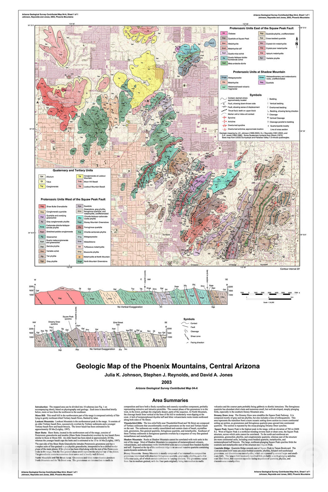 Map : Geologic map of the Phoenix Mountains, central Arizona, 2003 Cartography Wall Art :