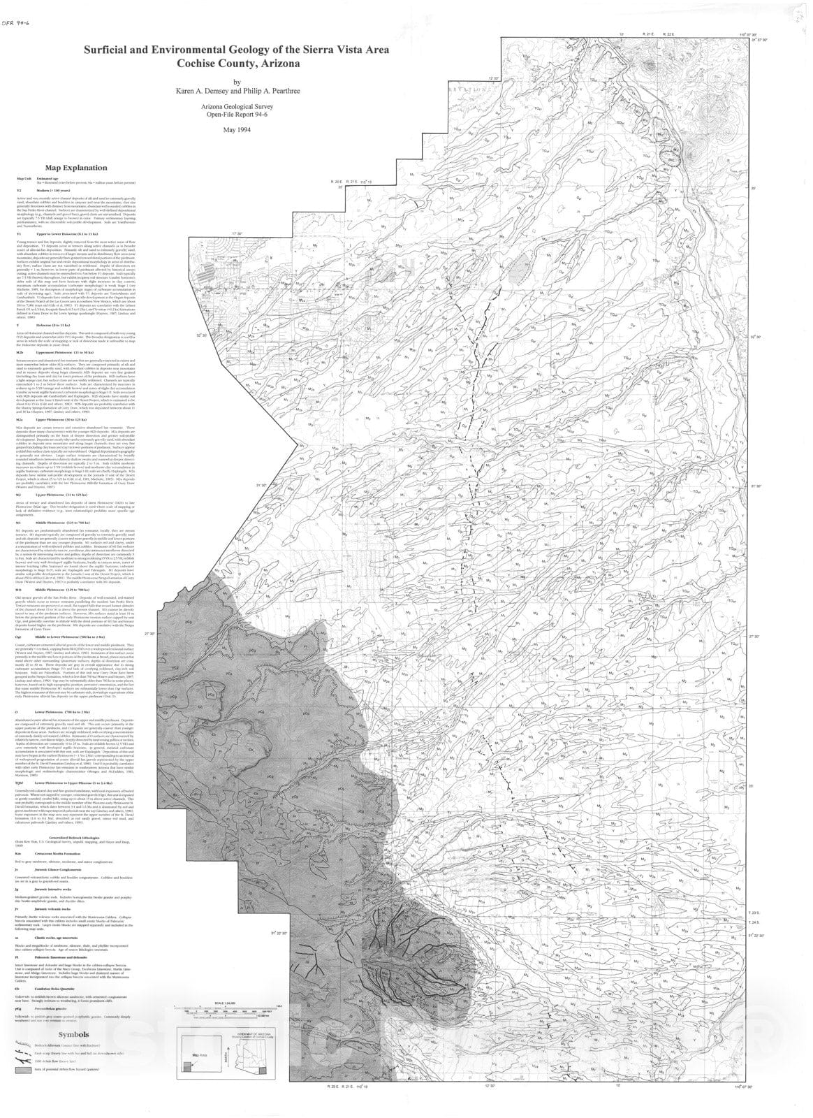 Map : Surficial and environmental geology of the Sierra Vista area, Cochise County, Arizona, 1994 Cartography Wall Art :