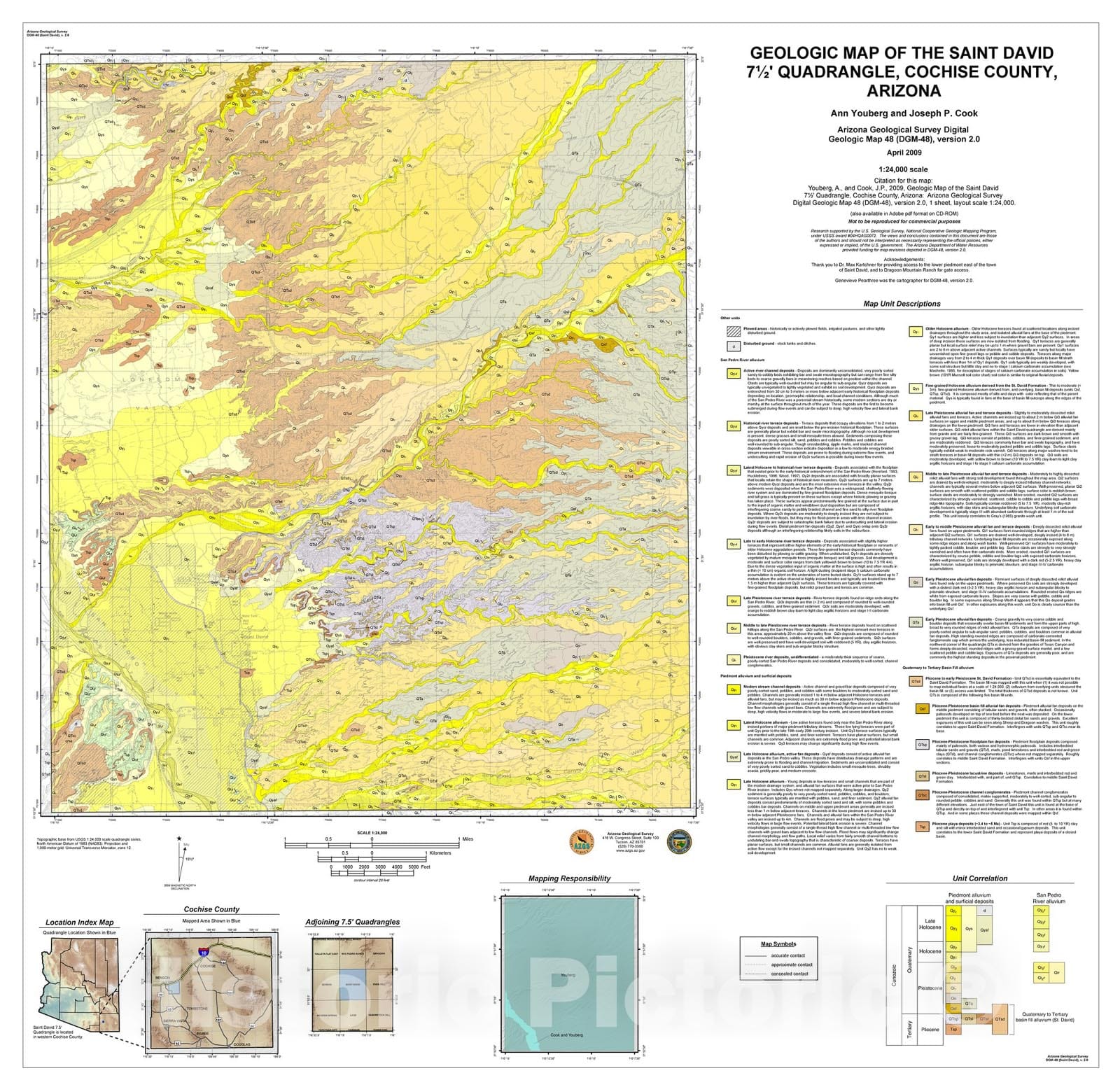Map : Geologic map of the Saint David 7.5' Quadrangle, Cochise County, Arizona, 2006 Cartography Wall Art :