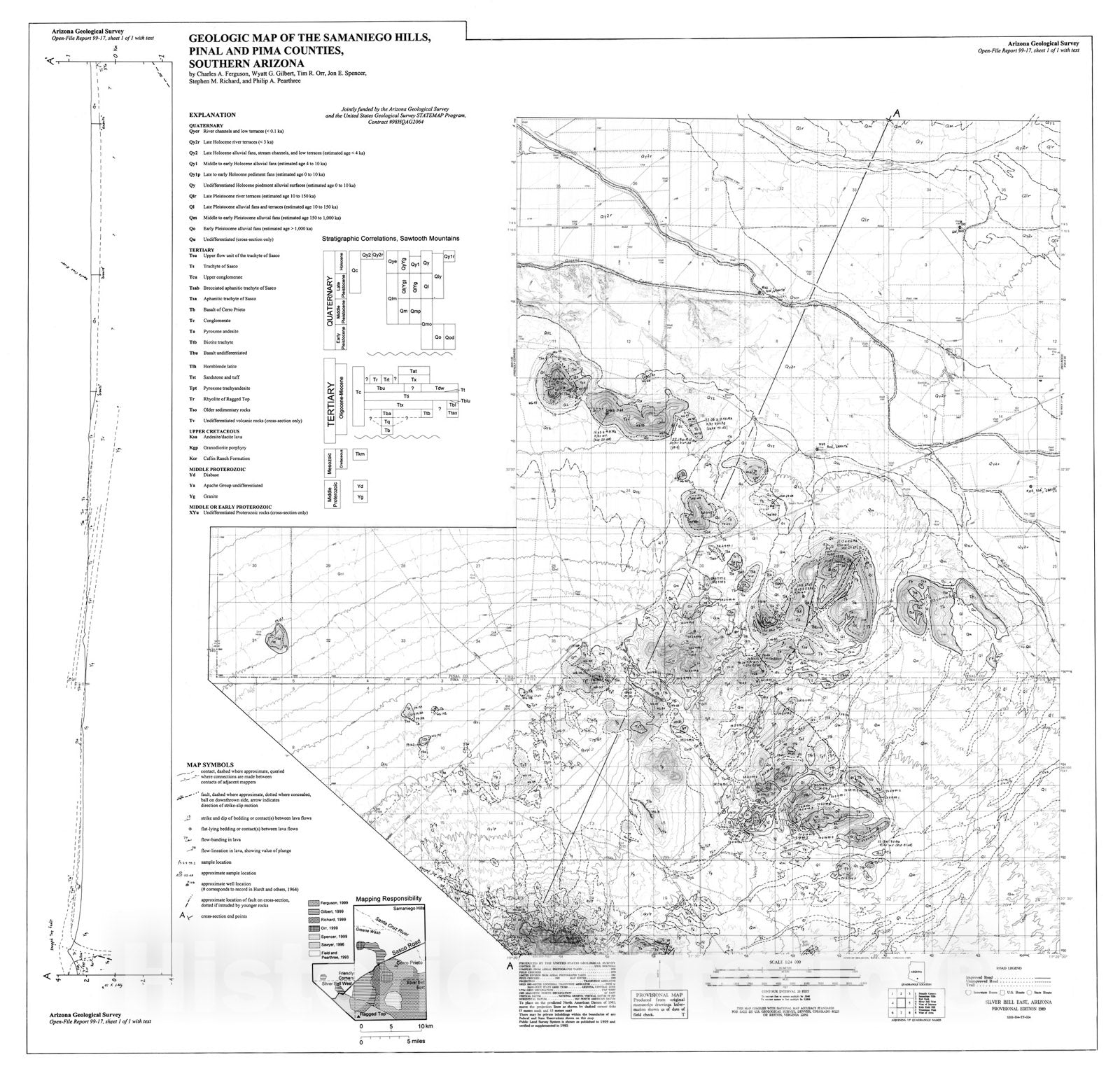 Map : Geologic map of the Samaniego Hills, Pinal and Pima Counties, southern Arizona (revised September 2000) [Samaniego Hills, Silver B, 1999 Cartography Wall Art :