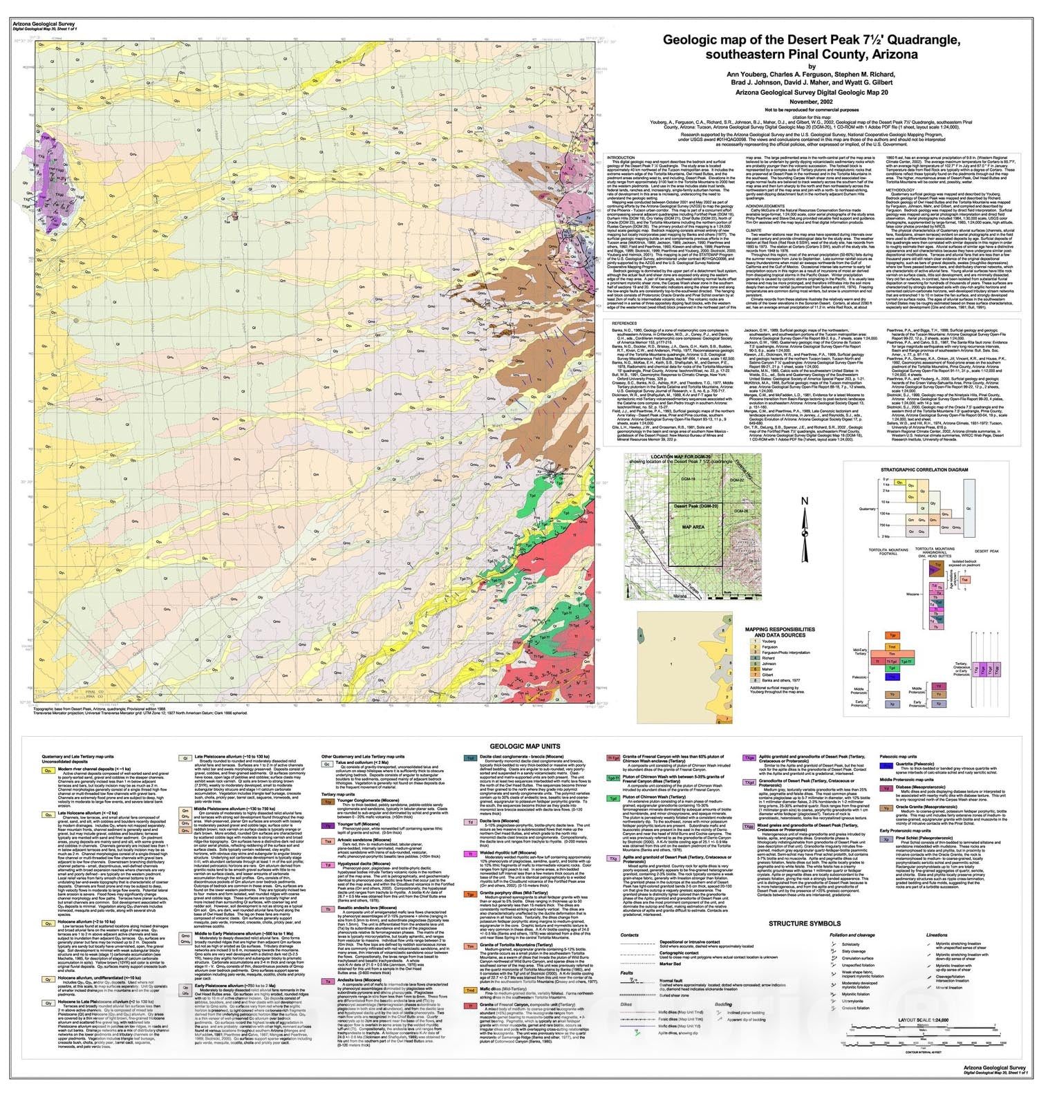 Map : Geologic map of the Desert Peak 7.5' Quadrangle, southeastern Pinal County, Arizona, 2002 Cartography Wall Art :