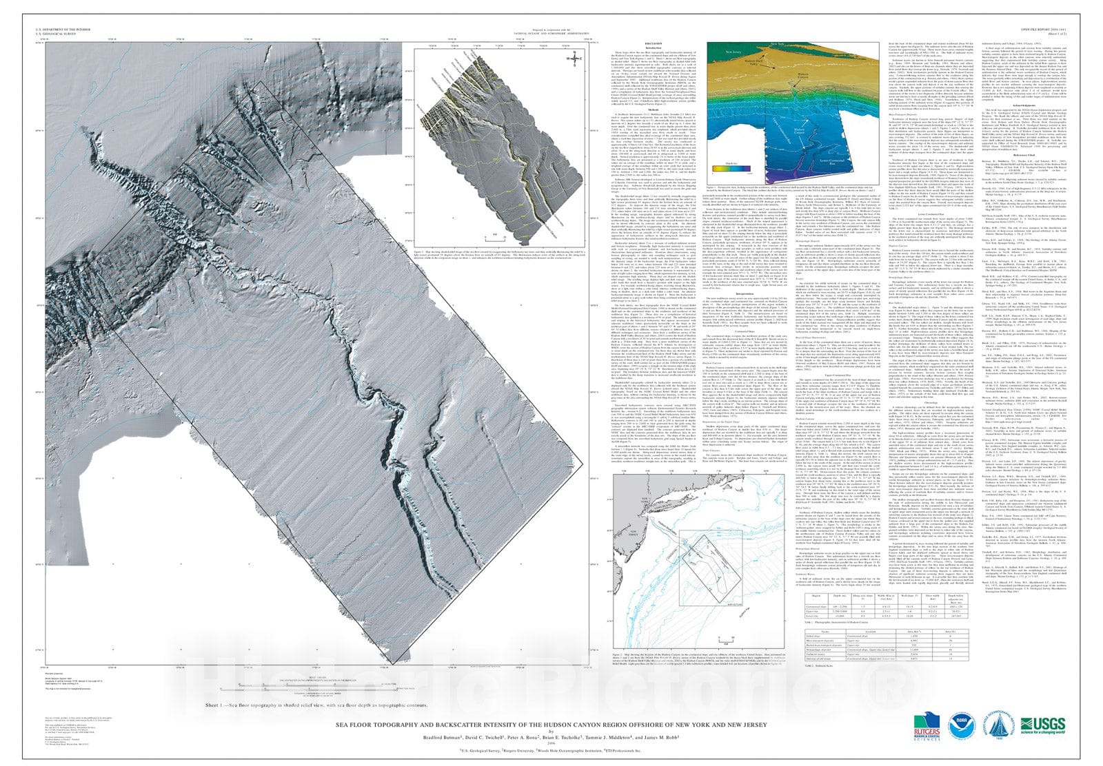 Map : Sea floor topography and backscatter intensity of the Hudson Canyon region offshore of New York and New Jersey, 2006 Cartography Wall Art :
