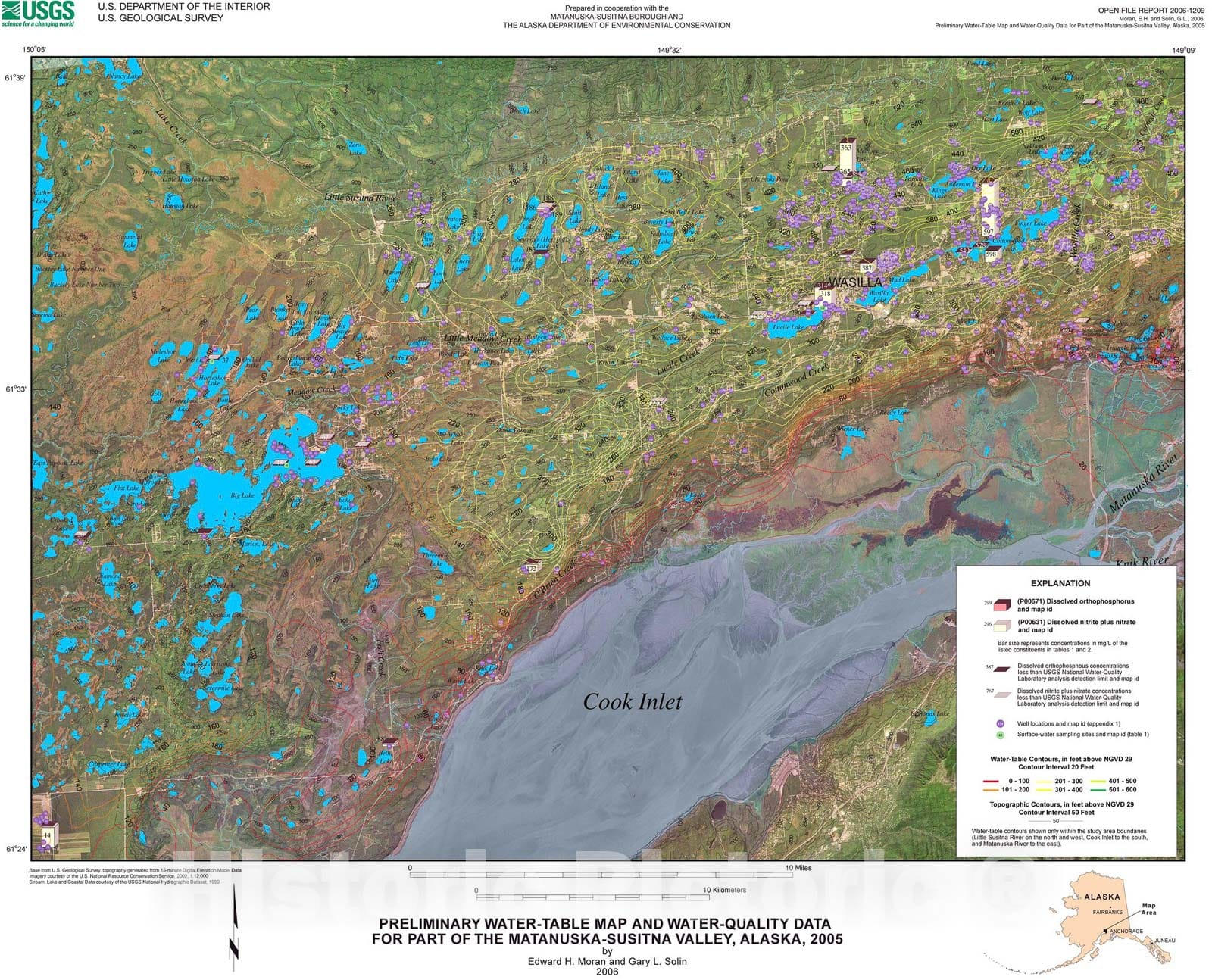 Map : Preliminary water-table map and water-quality data for part of the Matanuska-Susitna Valley, Alaska, 2005, 2006 Cartography Wall Art :