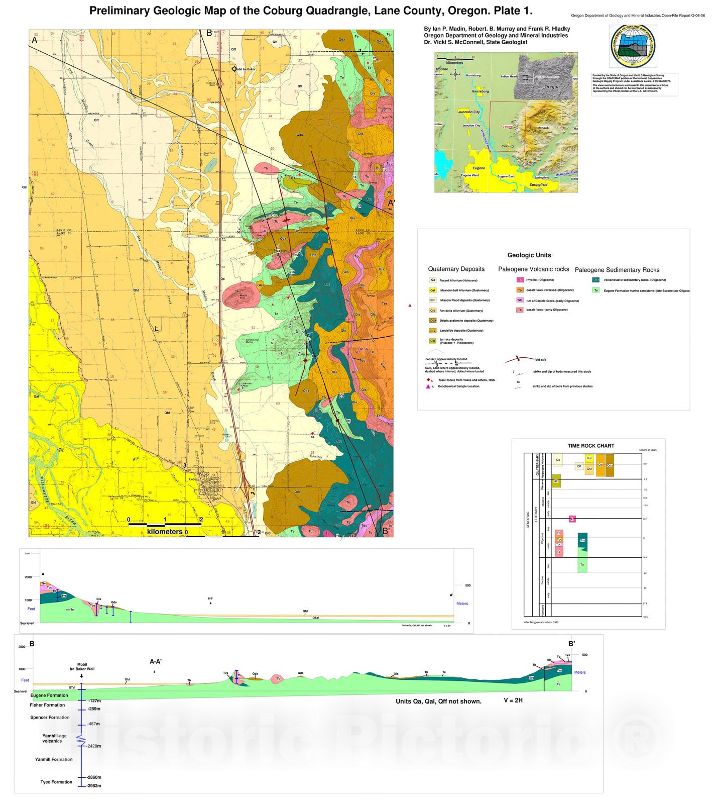 Map : Preliminary geologic map of the Coburg 7.5' quadrangle, Lane and Linn Counties, Oregon, 2006 Cartography Wall Art :