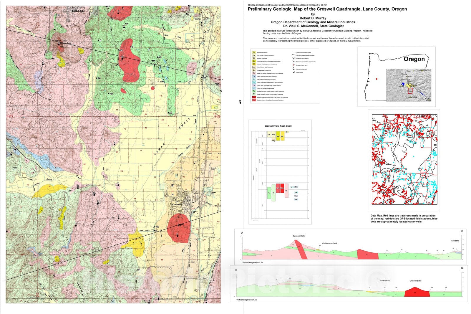 Map : Preliminary geologic map of the Creswell 7.5' quadrangle, Land County, Oregon, 2006 Cartography Wall Art :
