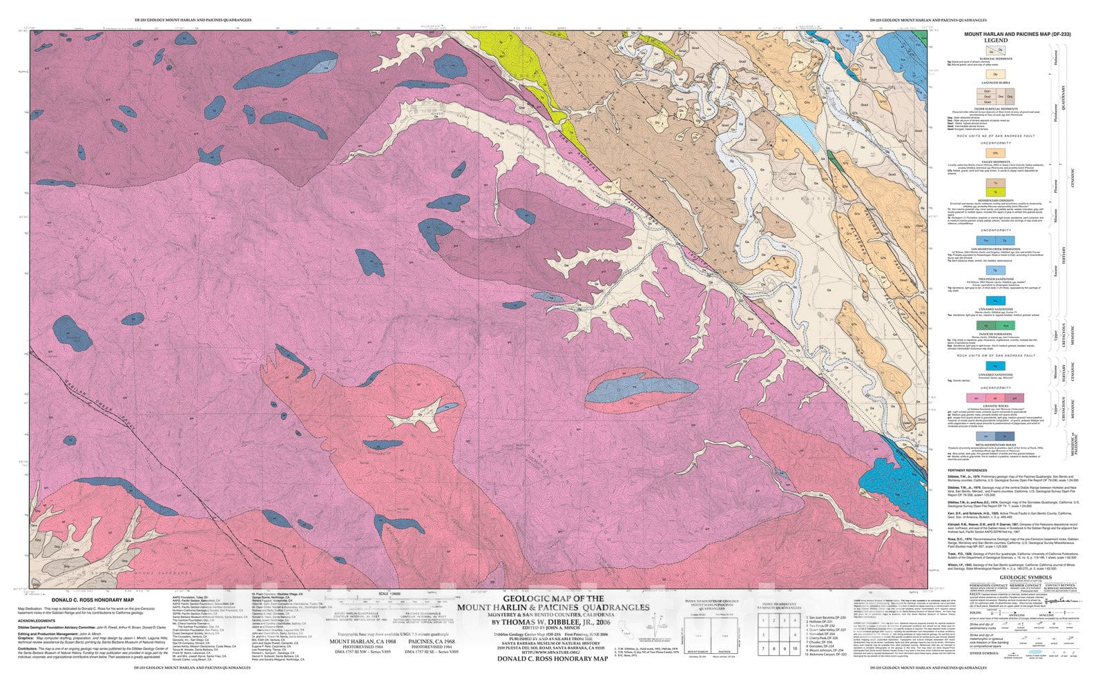 Map : Geologic map of the Mount Harlin [Harlan] & Paicines quadrangles,  Monterey & San Benito Counties, California, 2006 Cartography Wall Art :