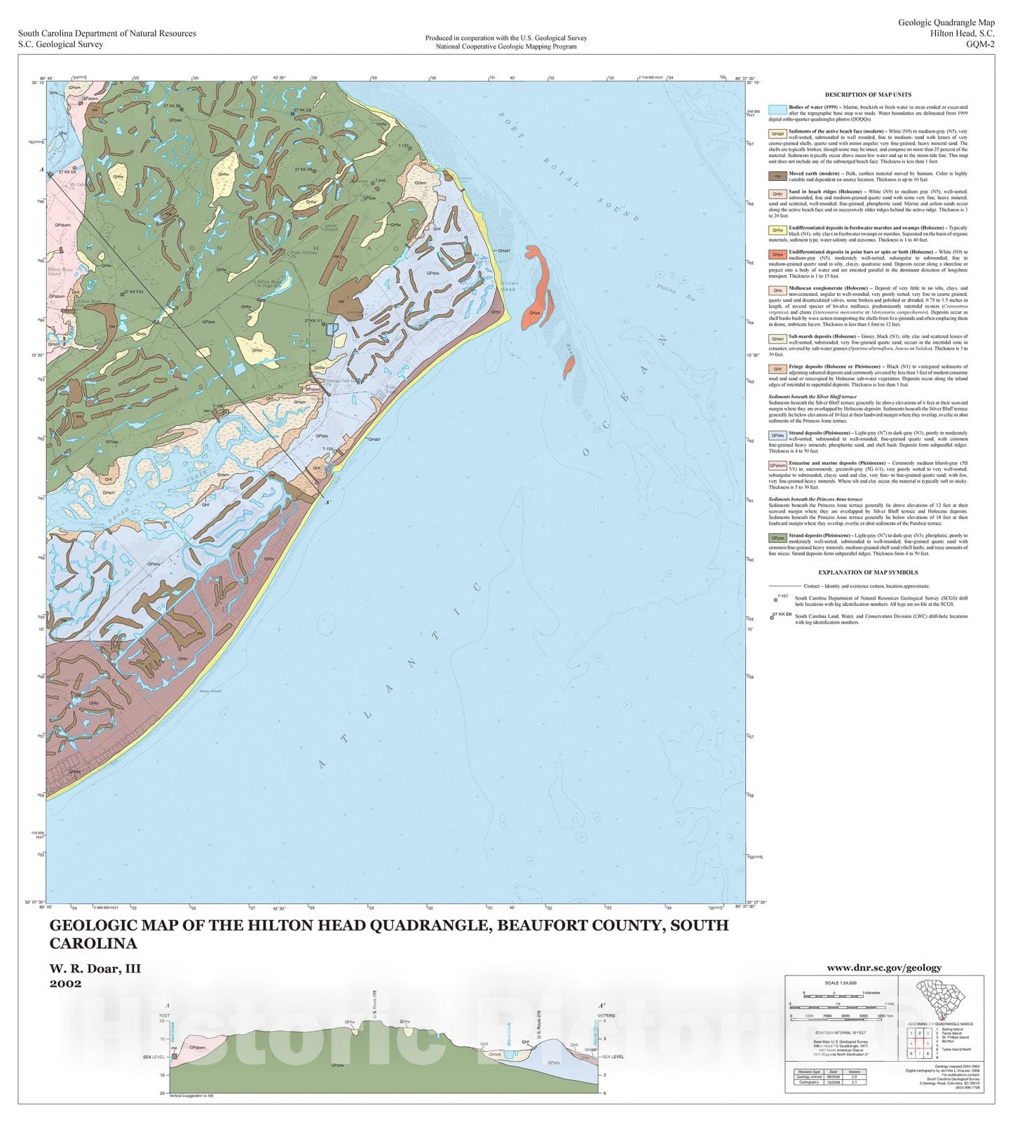 Map : Geologic map of the Hilton Head quadrangle, Beaufort County, South Carolina, 2002 Cartography Wall Art :