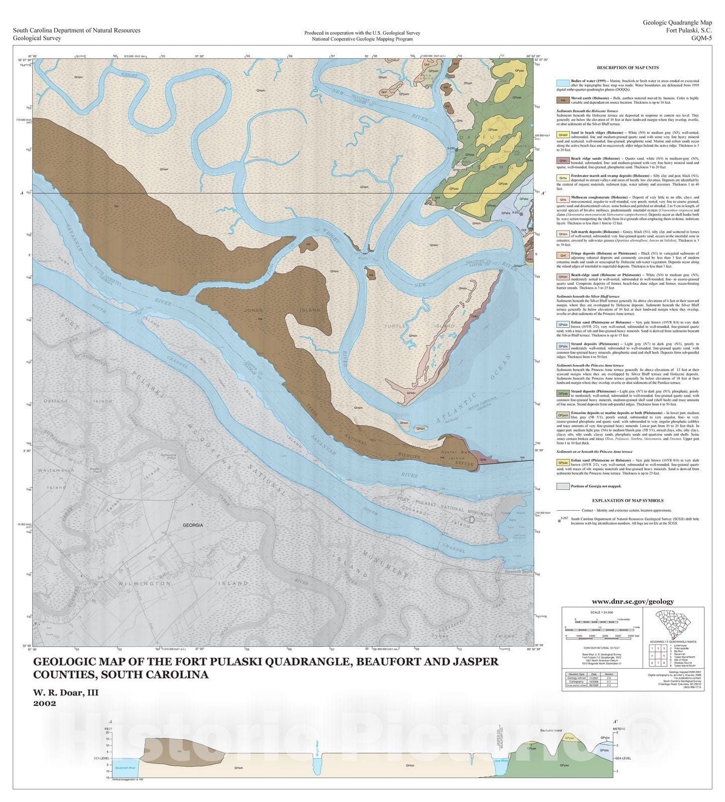 Map : Geologic map of the Fort Pulaski quadrangle, Beaufort and Jasper Counties, South Carolina, 2002 Cartography Wall Art :