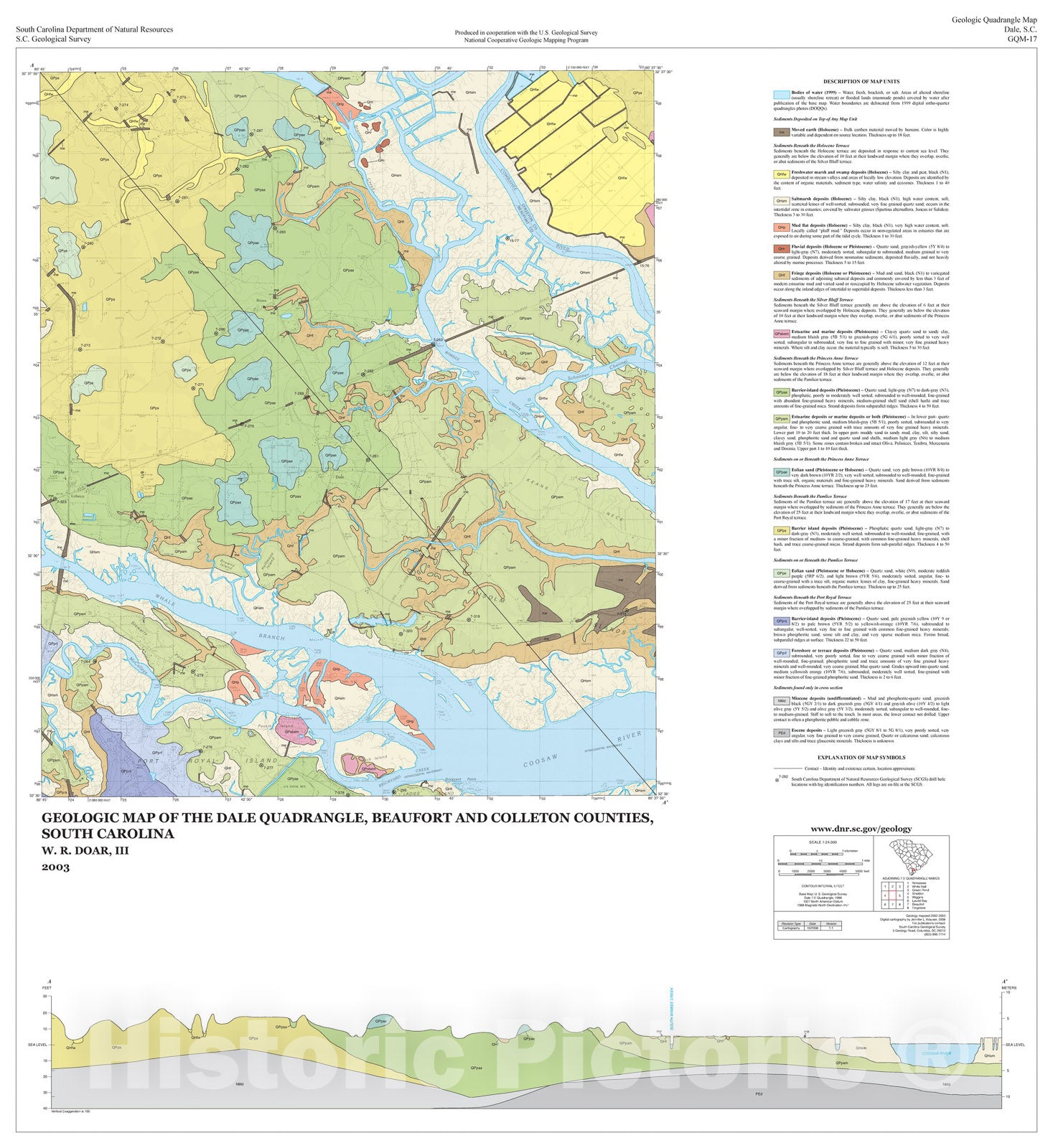 Map : Geologic map of the Dale quadrangle, Beaufort and Colleton Counties, south Carolina, 2003 Cartography Wall Art :