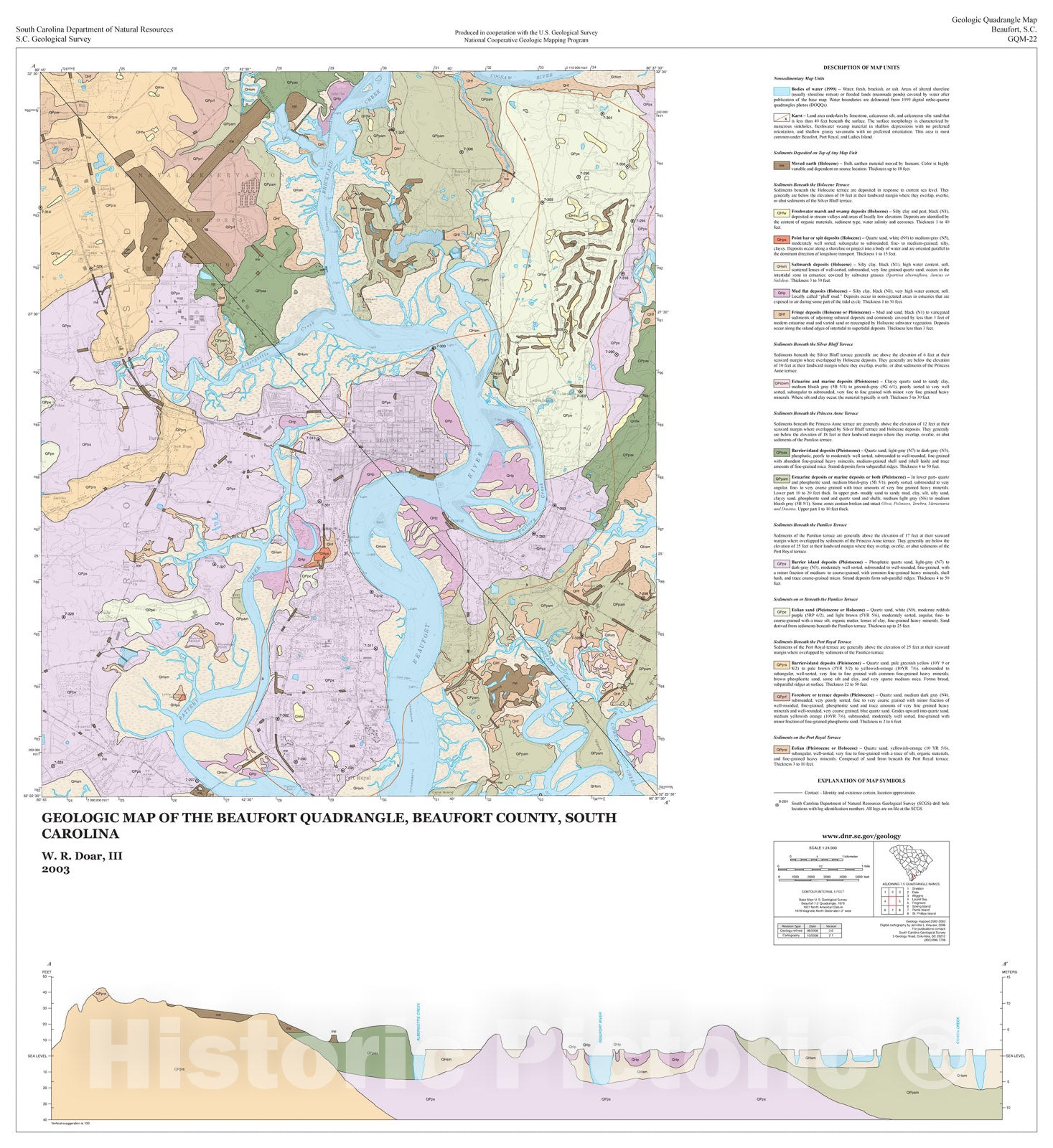 Map : Geologic map of the Beaufort quadrangle, Beaufort County, South Carolina, 2003 Cartography Wall Art :