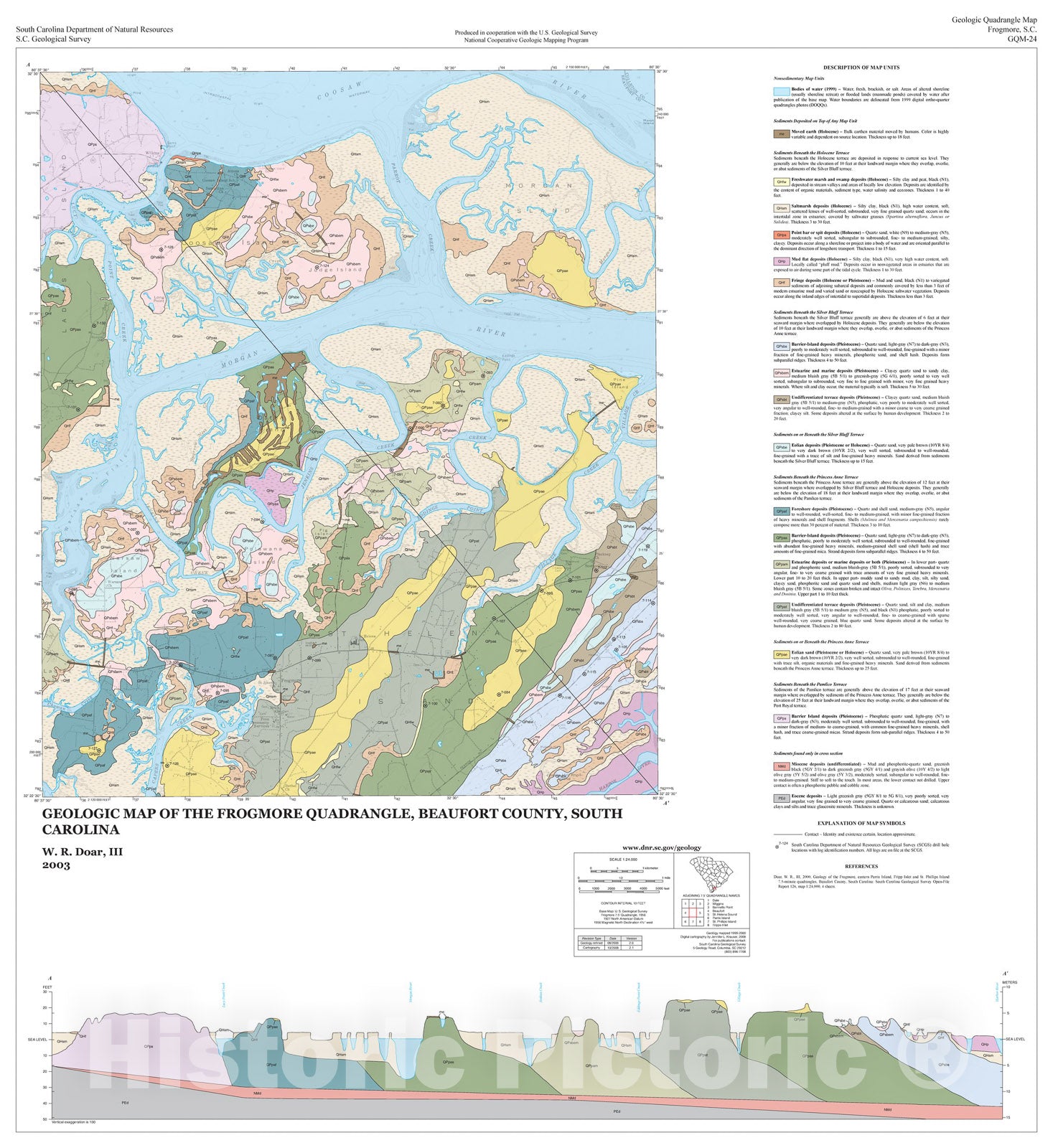 Map : Geologic map of the Frogmore quadrangle, Beaufort County, South Carolina, 2003 Cartography Wall Art :