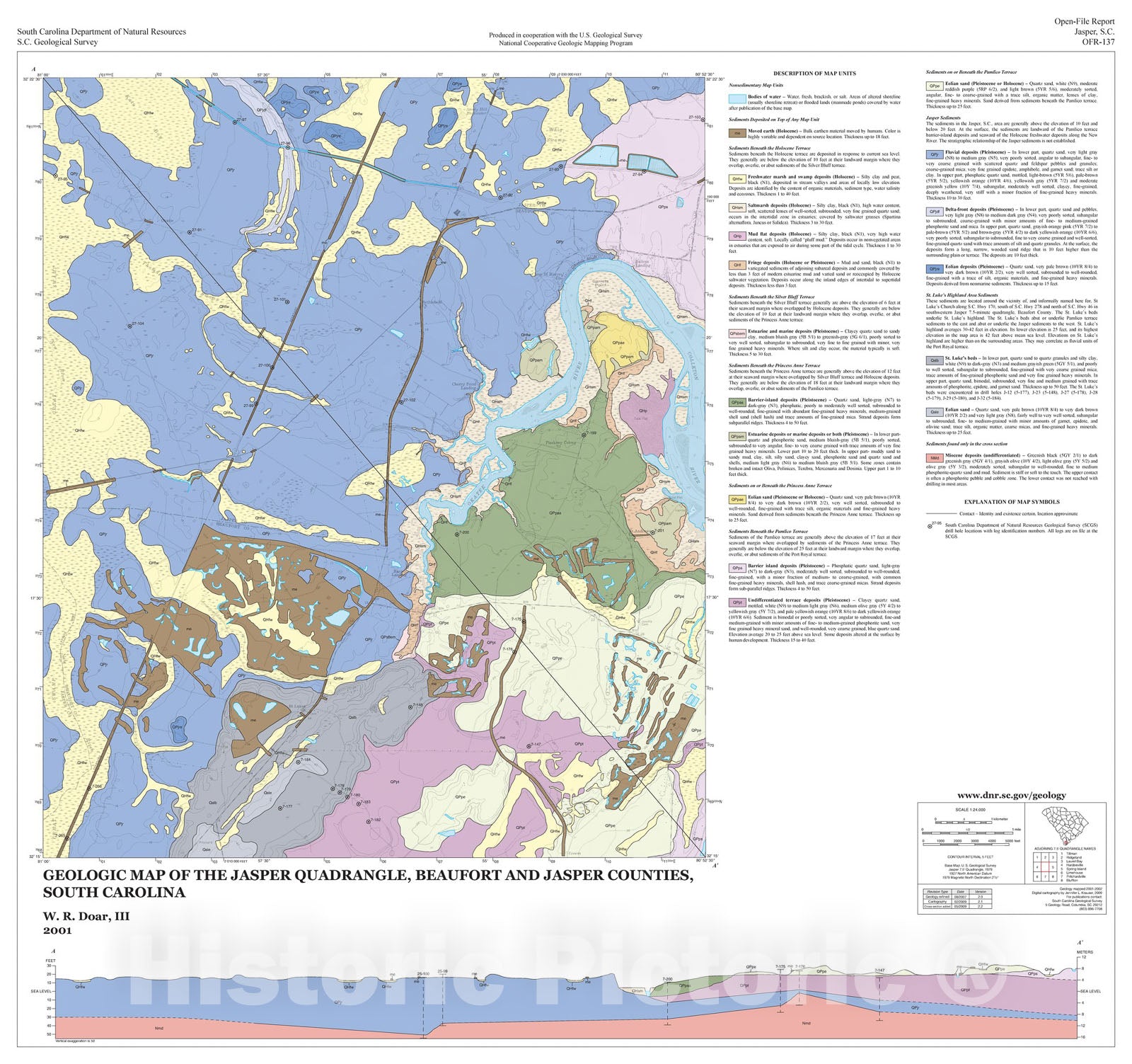 Map : Geologic map of Jasper quadrangle, Beaufort and Jasper Counties, South Carolina, 2001 Cartography Wall Art :