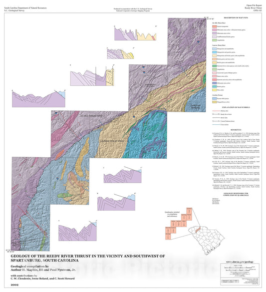 Map : Geology of the Reedy River Thrust in the Vicinity and Southwest of Spartanburg, South Carolina (Includes Cowpens, Pacolet, Spartan, 2002 Cartography Wall Art :