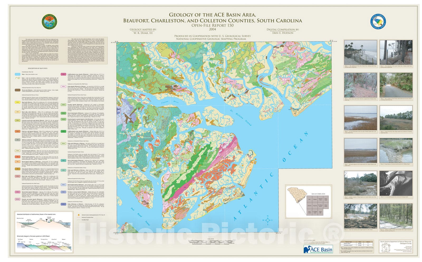 Map : Geology of the ACE Basin, Beaufort, Charleston, and Colleton Counties, South Carolina (This Open-File is a compilation of Dale, 2004 Cartography Wall Art :