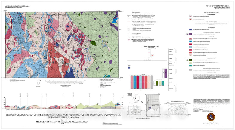 Map : Bedrock geologic map of the Big Hurrah area, northern half of the Solomon C-5 Quadrangle, Seward Peninsula, Alaska, 2005 Cartography Wall Art :