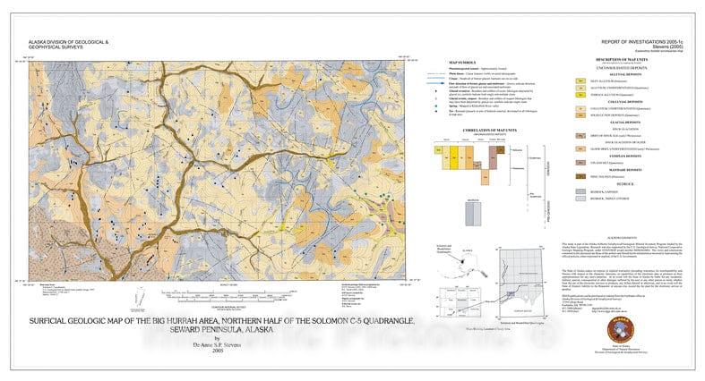 Map : Surficial-geologic map of the Big Hurrah area, northern half of the Solomon C-5 Quadrangle, Seward Peninsula, Alaska, 2005 Cartography Wall Art :