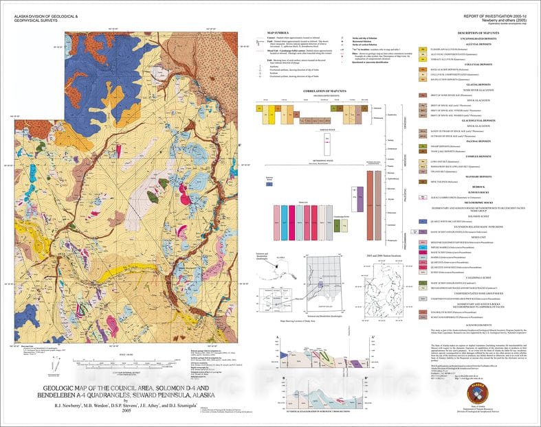 Map : Geologic map of the Council Area, Solomon D-4 and Bendeleben A-4 quadrangles, Seward Peninsula, Alaska, 2005 Cartography Wall Art :