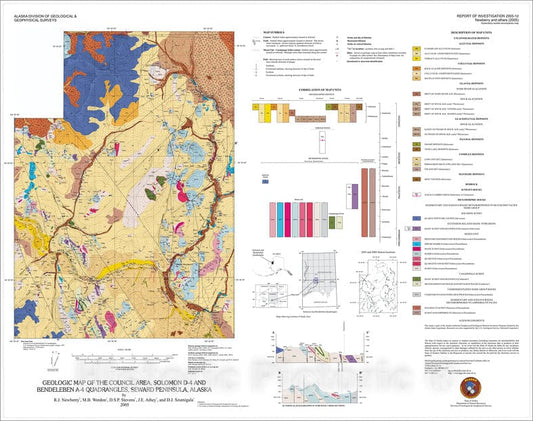 Map : Geologic map of the Council Area, Solomon D-4 and Bendeleben A-4 quadrangles, Seward Peninsula, Alaska, 2005 Cartography Wall Art :
