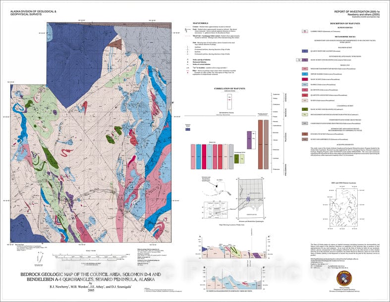 Map : Bedrock geologic map of the Council area, Solomon D-4 and Bendeleben A-4 quadrangles, Seward Peninsula, Alaska, 2005 Cartography Wall Art :