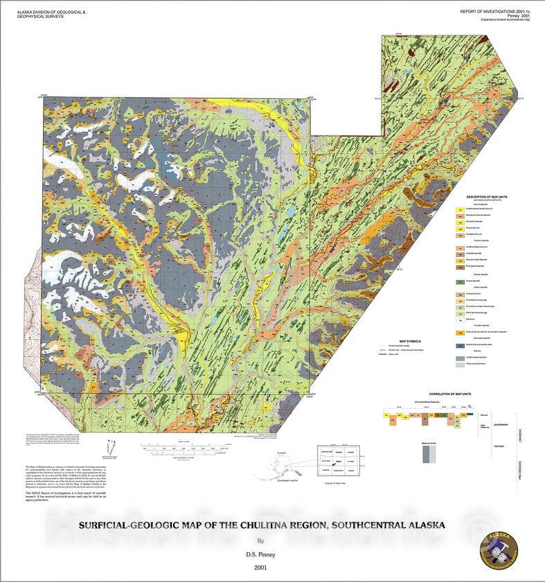 Map : Surficial-geologic map of the Chulitna region, southcentral Alaska, 2001 Cartography Wall Art :