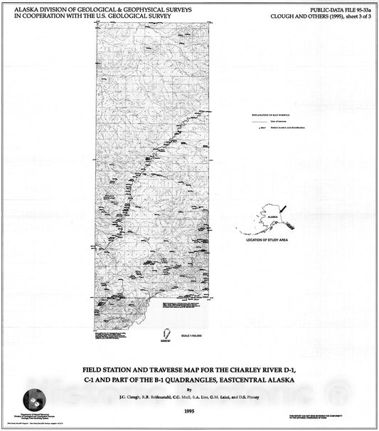 Map : Field station and traverse map of the Charley River D-1, C-1 and part of the B-1 Quadrangle, east-central Alaska, 1995 Cartography Wall Art :