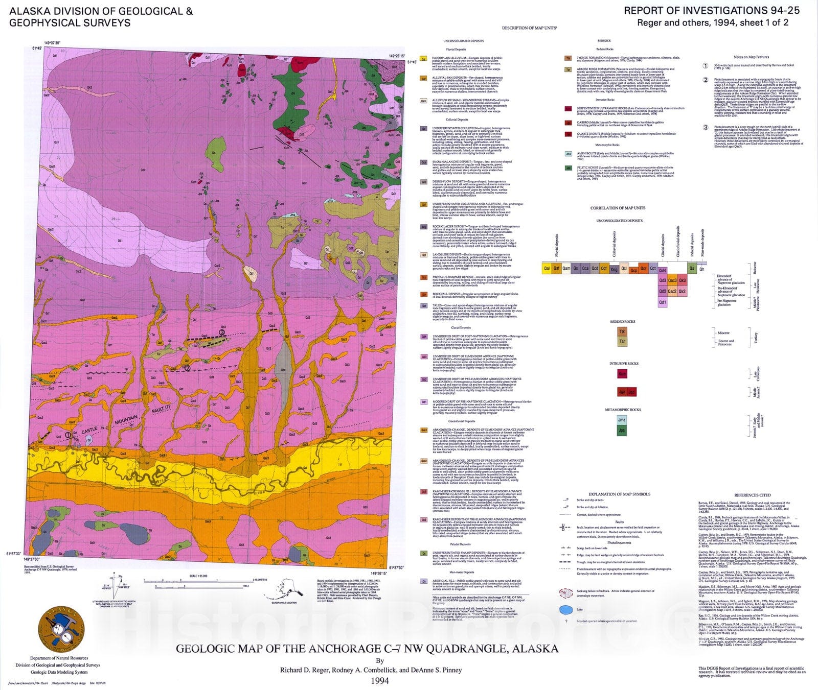 Map : Geologic and derivative materials maps of the Anchorage C-7 NW Quadrangle, Alaska, 1994 Cartography Wall Art :