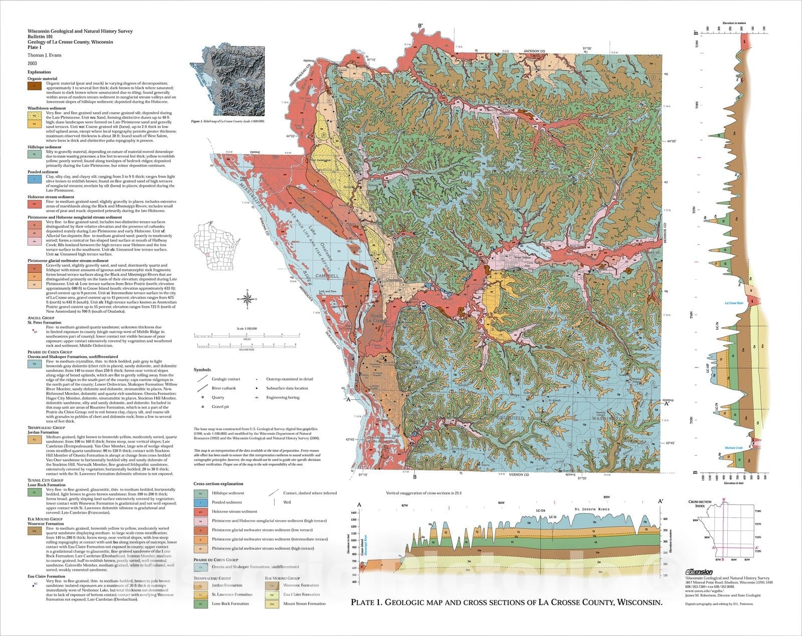 Map : Geology of La Crosse County, Wisconsin, 2003 Cartography Wall Art :