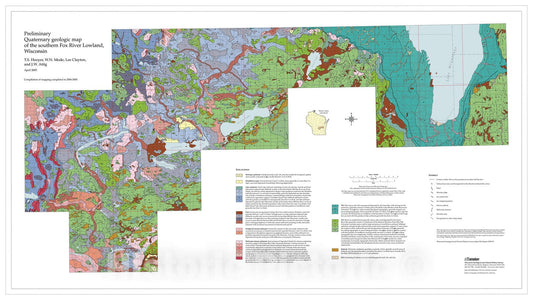 Map : Preliminary Quaternary geologic map of the southern Fox River Lowland, Wisconsin, 2005 Cartography Wall Art :