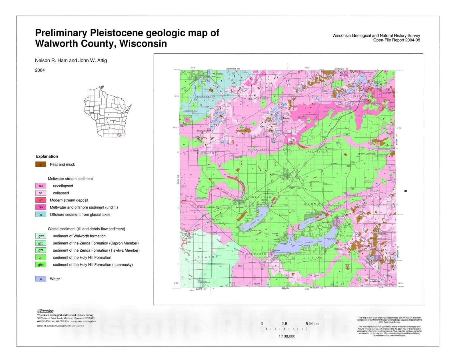 Map : Preliminary Pleistocene geologic map of Walworth County, Wisconsin, 2004 Cartography Wall Art :