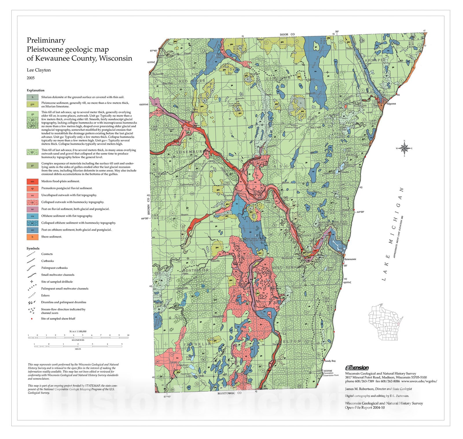 Map : Preliminary Pleistocene geologic map of Kewaunee County, Wisconsin , 2004 Cartography Wall Art :