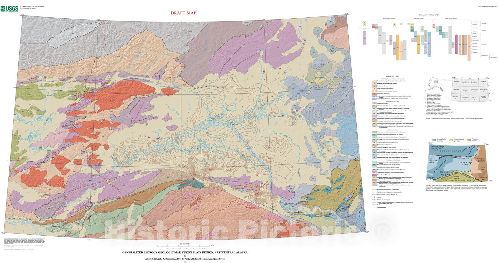 Map : Preliminary integrated geologic map databases for the United States: digital data for the generalized bedrock geologic map, Yukon, 2006 Cartography Wall Art :