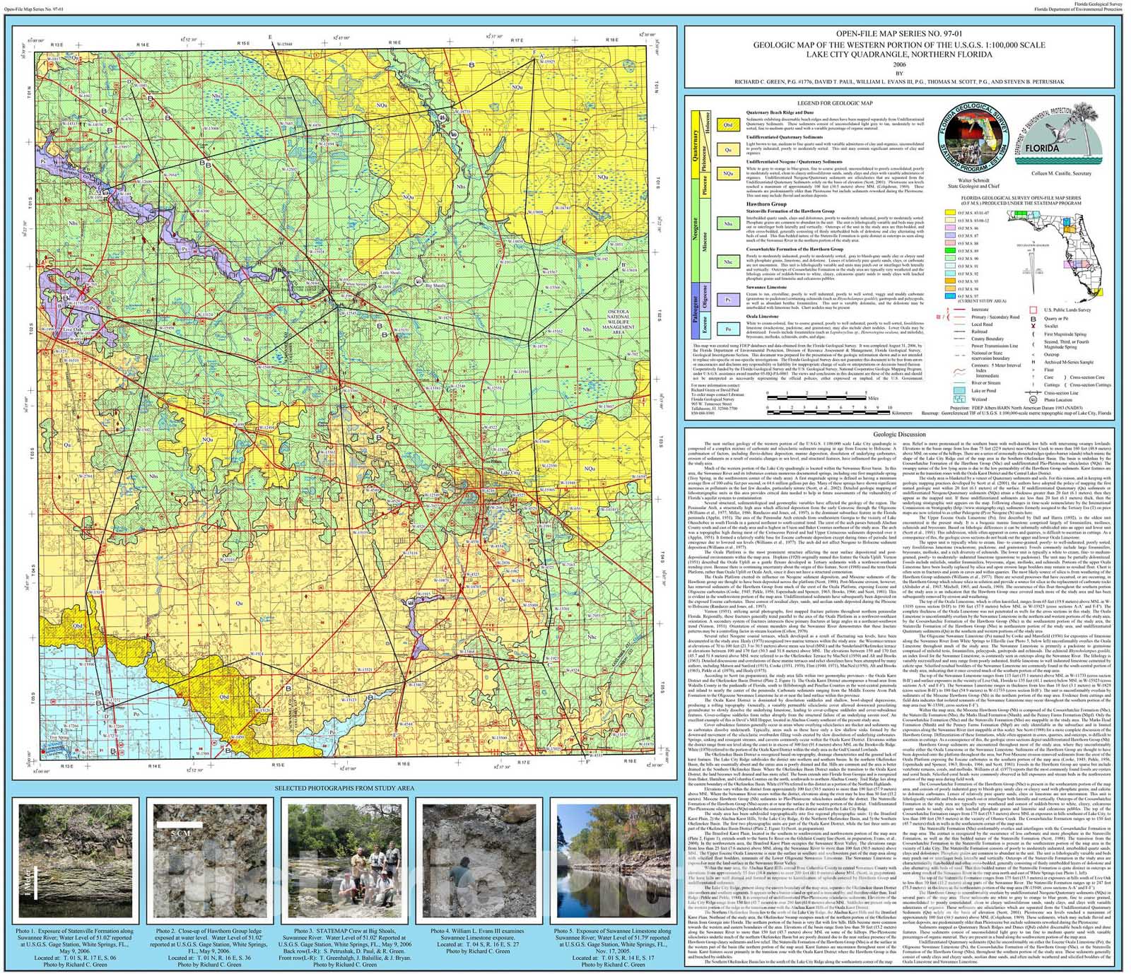 Map : Geologic map of the western portion of the U.S.G.S. 1:100,000 scale Lake City quadrangle, northern Florida [2 Plates], 2006 Cartography Wall Art :