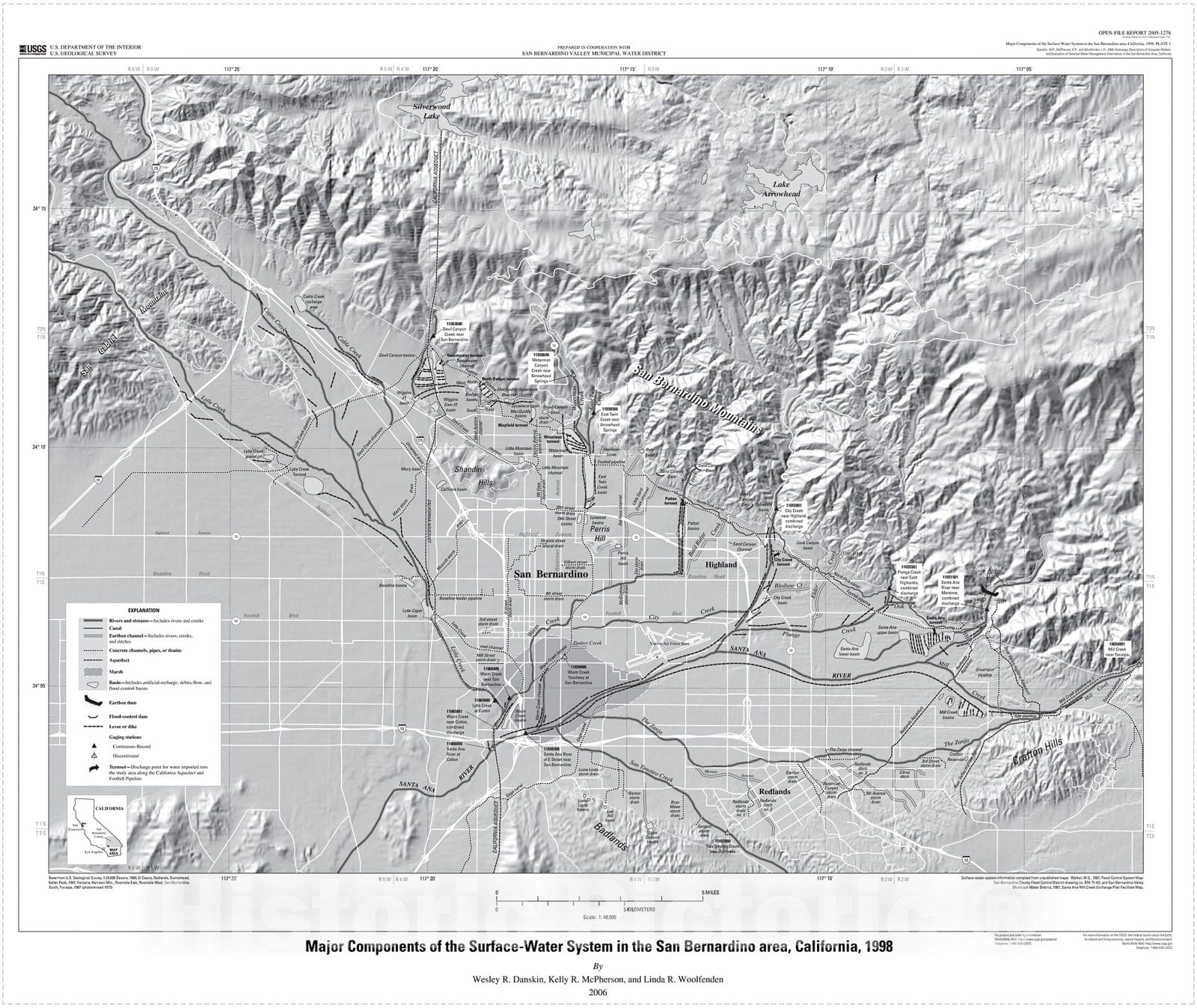 Map : Hydrology, description of computer models, and evaluation of selected water-management alternatives in the San Bernardino area, California, 2006 Cartography Wall Art :