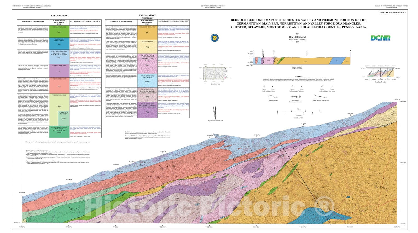 Map : Bedrock geologic map of the Chester Valley and Piedmont portion of the Germantown, Malvern, Norristown, and Valley Forge quadrangl, 2006 Cartography Wall Art :
