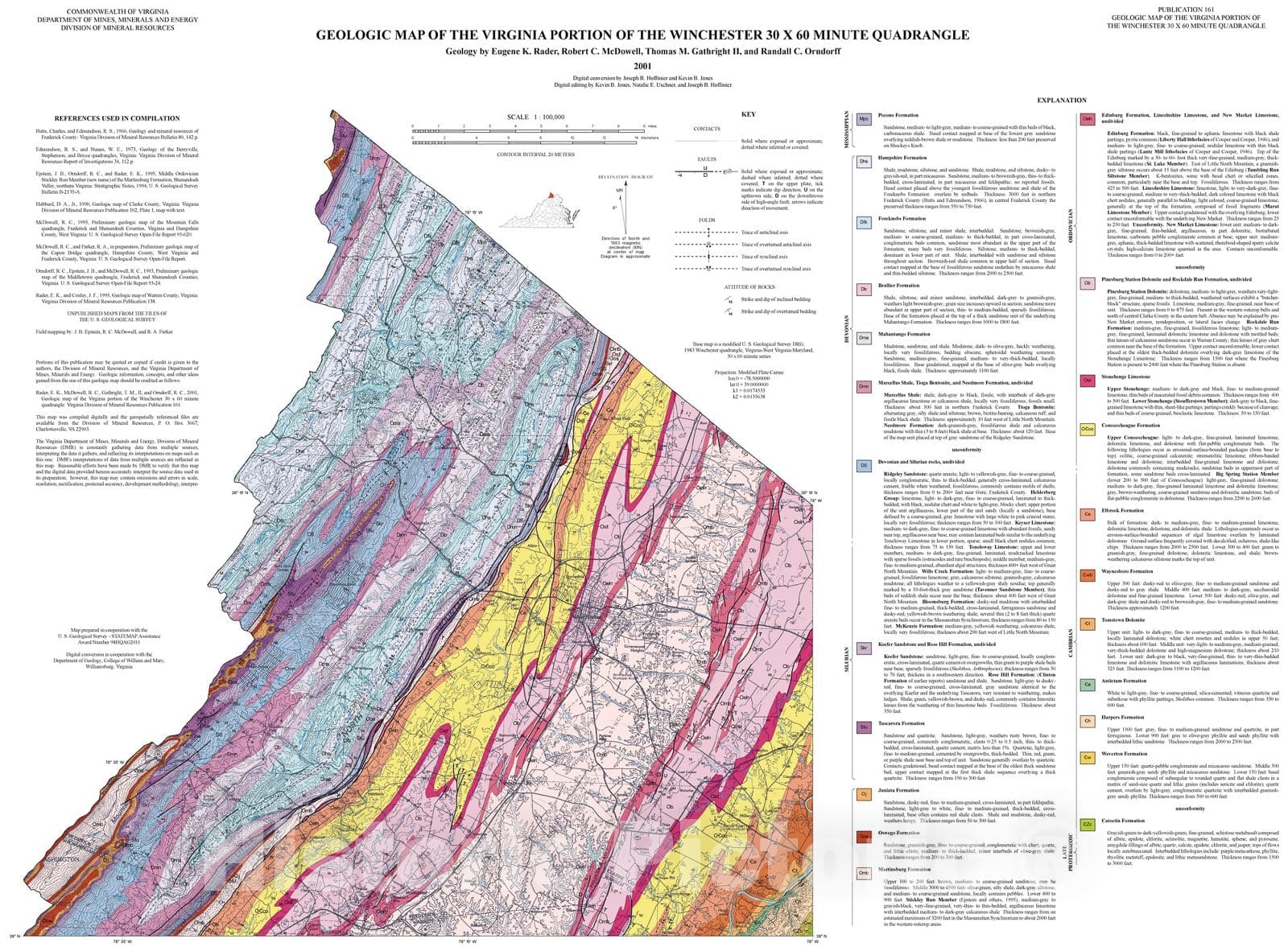Map : Part A: Raster images of the geologic map of the Virginia portion of the Winchester thirty X sixty minute quadrangle, 2003 Cartography Wall Art :