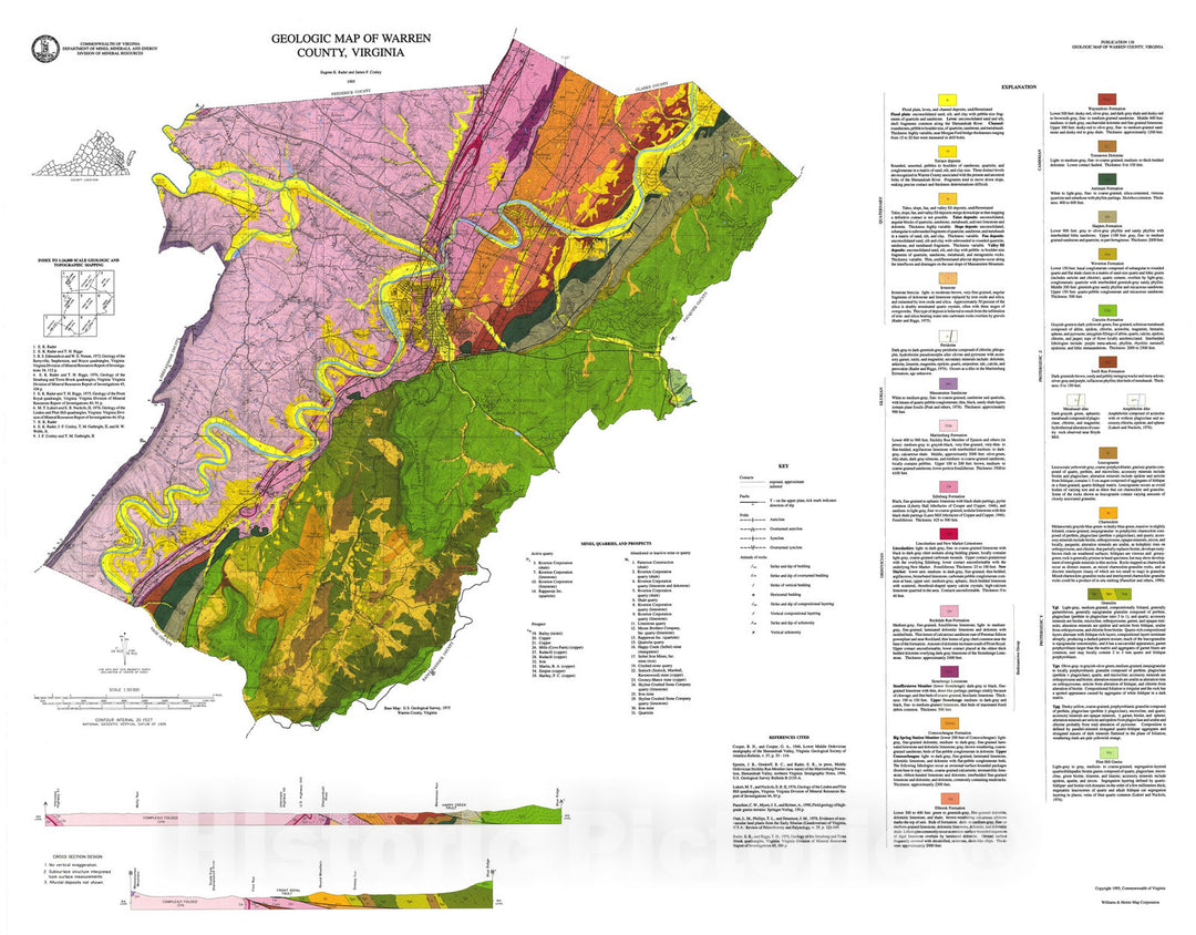 Map : Geologic map of Warren County, Virginia, 1995 Cartography Wall Art :