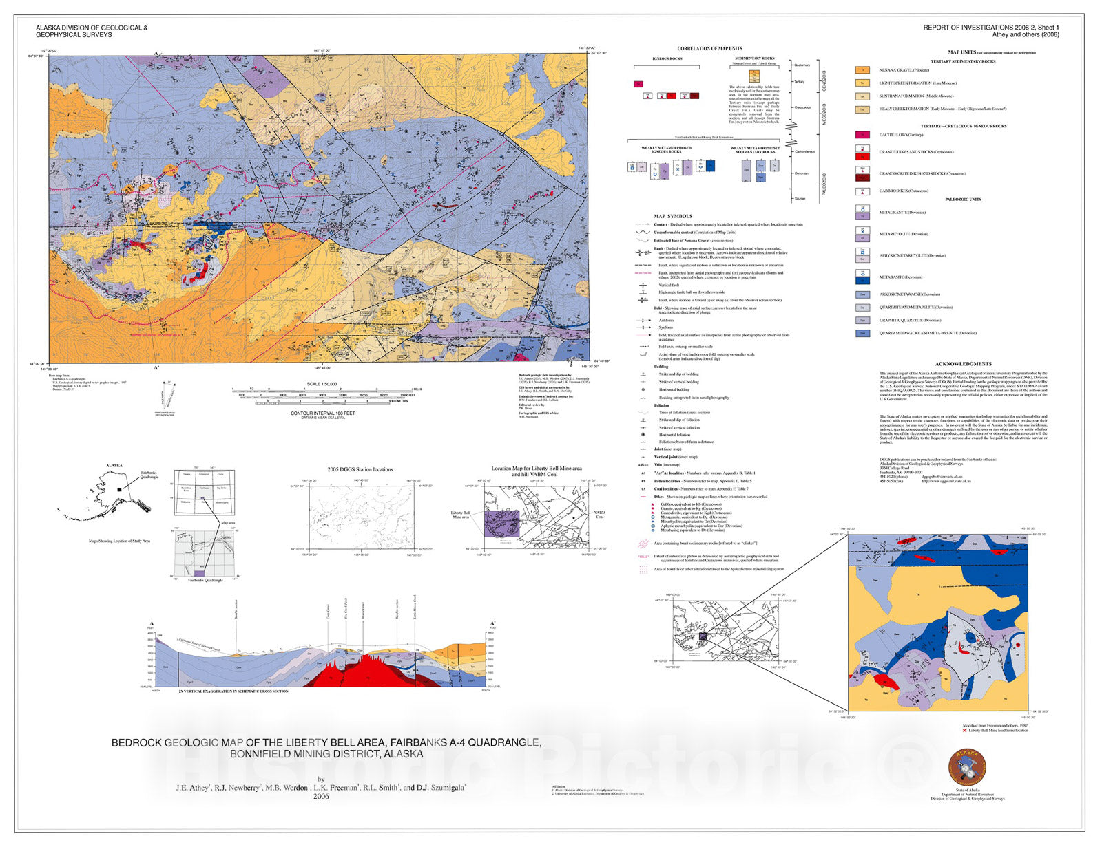 Map : Bedrock geologic map of the Liberty Bell area, Fairbanks A-4 Quadrangle, Bonnifield mining district, Alaska, 2006 Cartography Wall Art :