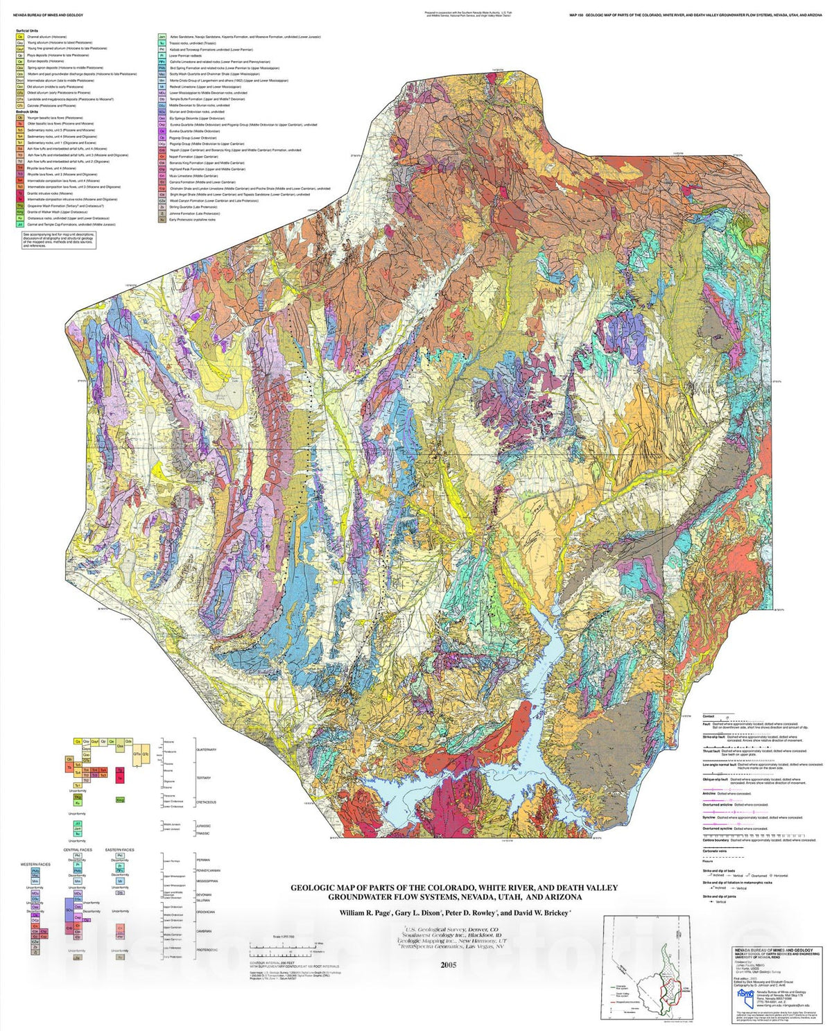 Map : Geologic map of parts of the Colorado, White River, and Death Valley Groundwater Flow Systems, Nevada, Utah, and Arizona, 2005 Cartography Wall Art :