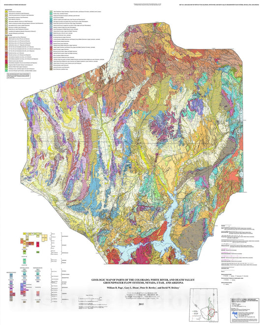 Map : Geologic map of parts of the Colorado, White River, and Death Valley Groundwater Flow Systems, Nevada, Utah, and Arizona, 2005 Cartography Wall Art :
